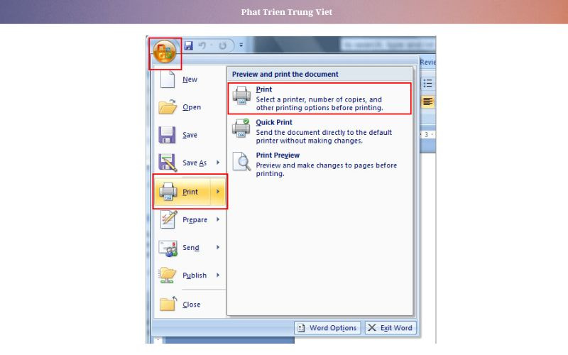 nhấn tổ hợp phím Ctrl + P để mở cửa sổ in
